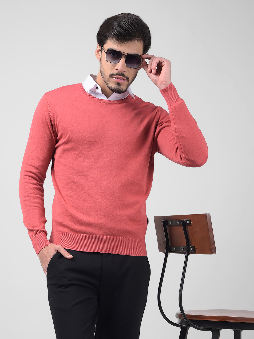 Numero Uno Men Solid Pink Sweater